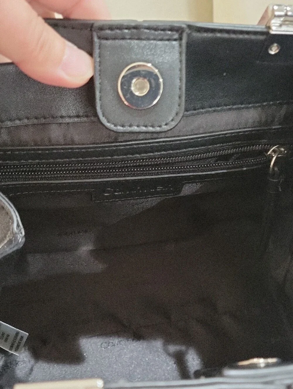 Calvin Klein Black Leather Structured Top-Handle Satchel